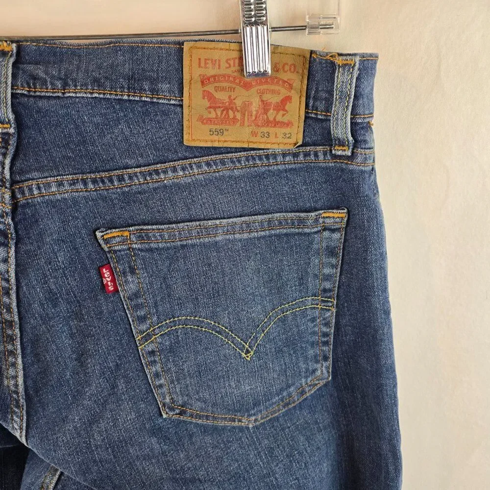 Levi’s 559 Jeans Mens 33x32 Blue Stretch Denim Relaxed Straight Fit Casual Skate - Picture 7 of 11